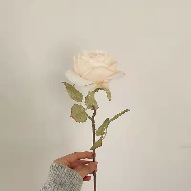 Flor artificial vintage quemado borde Rosa sola flor falsa decoración del hogar foto apoyos florero decoración artificial Flor de plástico