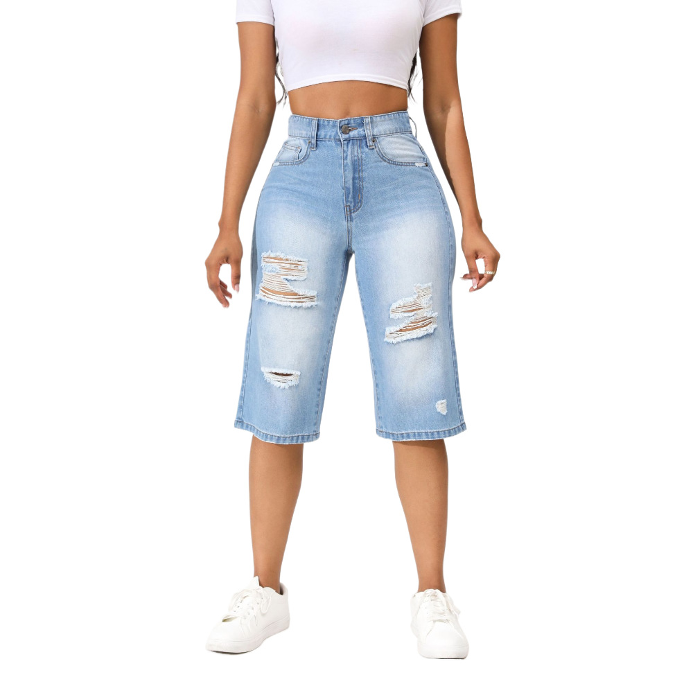 Ropa de Mujer Independiente Europea y Americana 2025, Jeans Rotos Elásticos de Alta Calidad, Novedades de Verano Transfronterizas en Existencia para Dropshipping