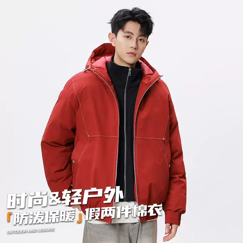 个性假两件款式冬季新款立领棉服外套潮情侣加厚保暖宽松棉衣服男