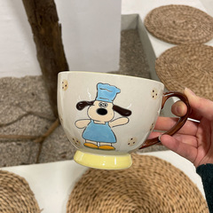 Underglaze Hand-painted Palm Dog Ceramic Breakfast Mug Large Capacity Cute Children Milk Coffee Water Cup