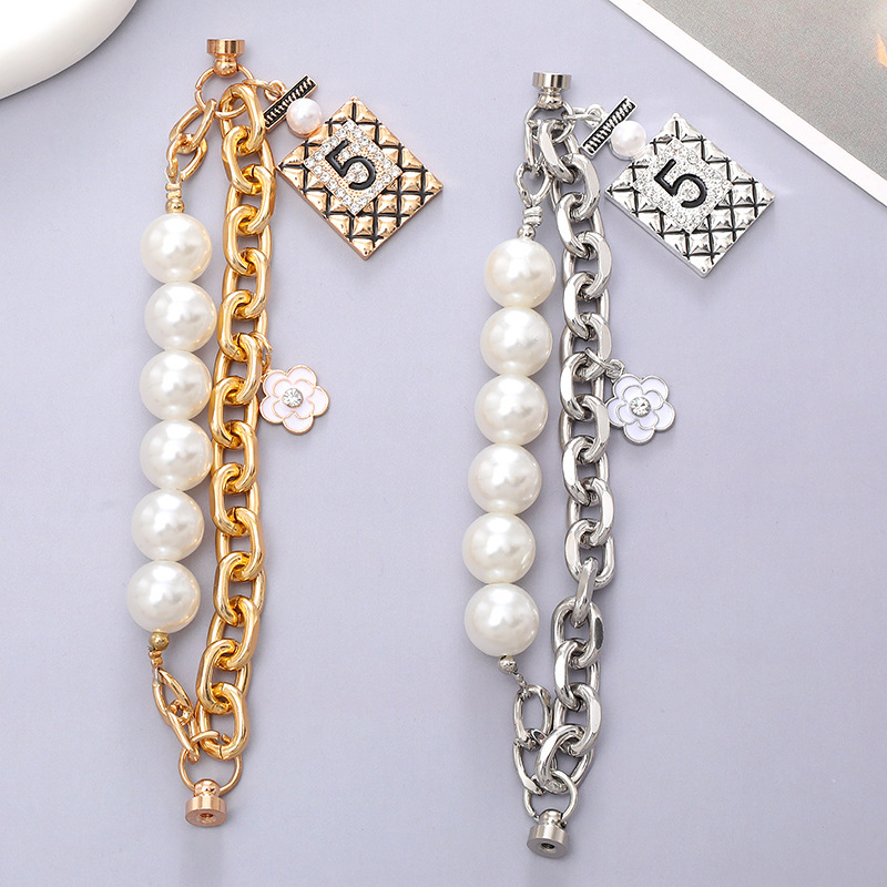 Pearl Chanel-Style Phone Chain Phone Pendant Cute Perfume Bottle Pendant Accessory Anti-Drop Phone Wrist Strap for Women