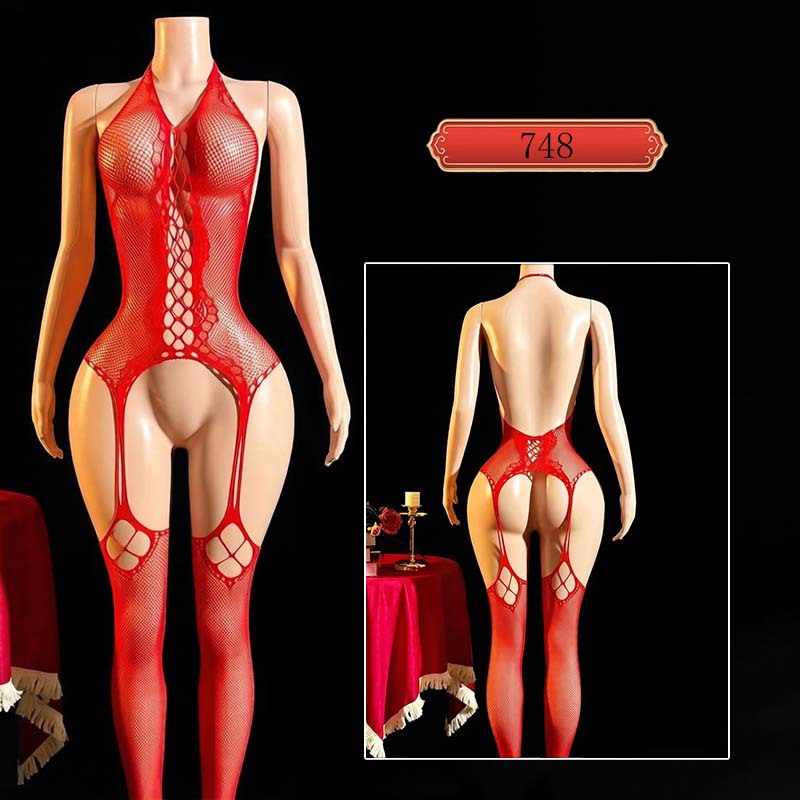 Fábrica de ropa interior de mariposa transfronteriza Temu europea y americana sexy cuello colgante uniformes de malla seducción amor 748