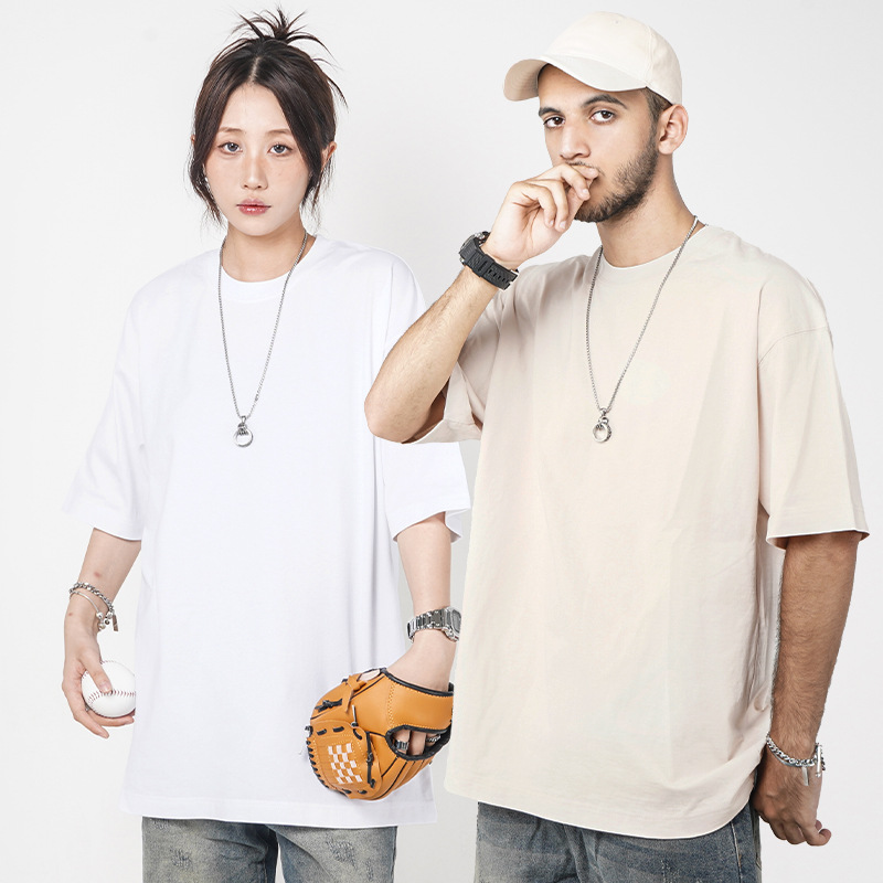 Camiseta de manga corta retro desgastada de algodón pesado transfronterizo 260G versión de lavado de agua suelta cuello redondo de moda base lisa T