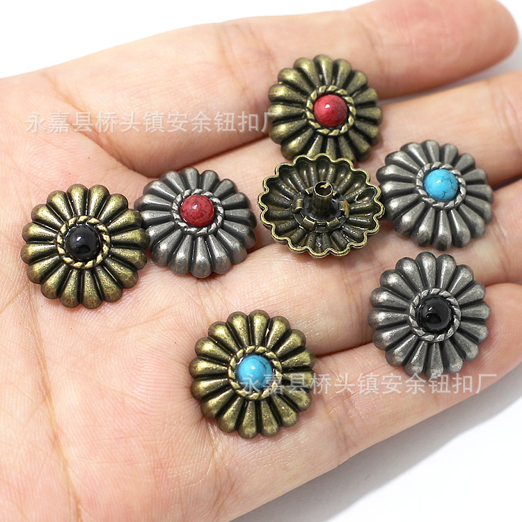 Bronze imitation turquoise four-button decorative buckle metal…