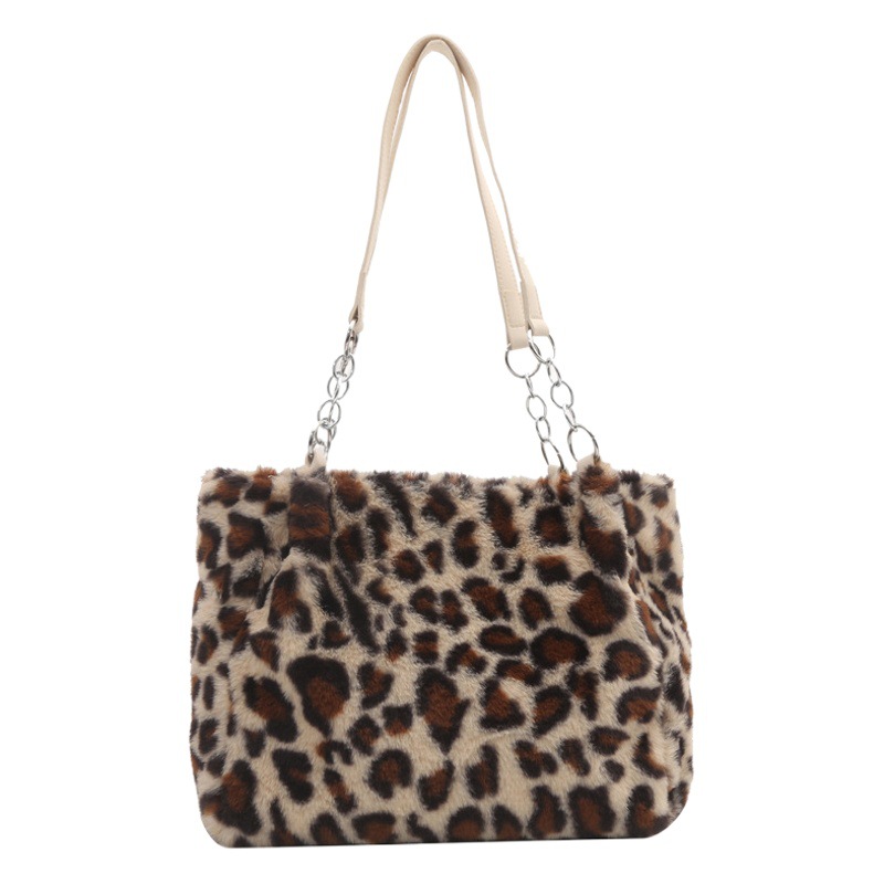Estilo occidental estampado de leopardo de felpa cadena de moda este año personalizado todo-fósforo simple moda casual bolsa hombro bolsa de las axilas