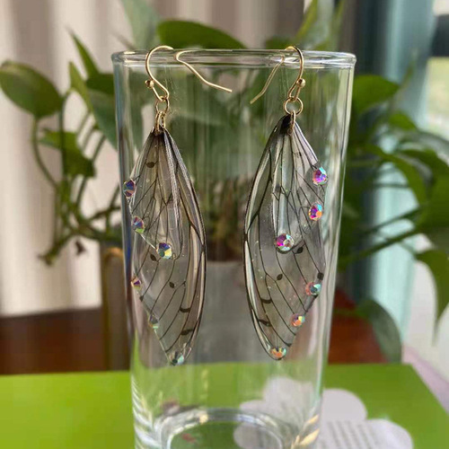 S925 Silver Cicada Wings Ear Hook Butterfly Earrings Temperament Super Fairy Long Earrings Cicada Wings Gradient Color Earrings for Women