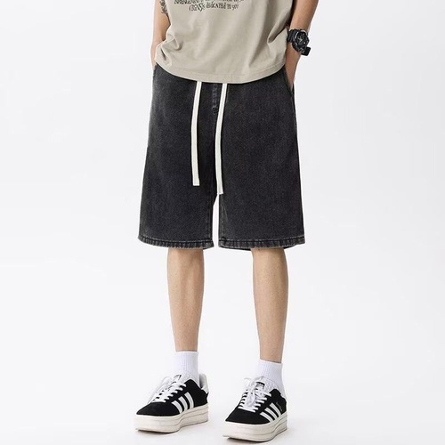 Men's Streetwear Denim Shorts with Hong Kong Style, Ins High Street, Loose Straight Leg, Casual Five-Pocket Pants for Youth Trend Brand
