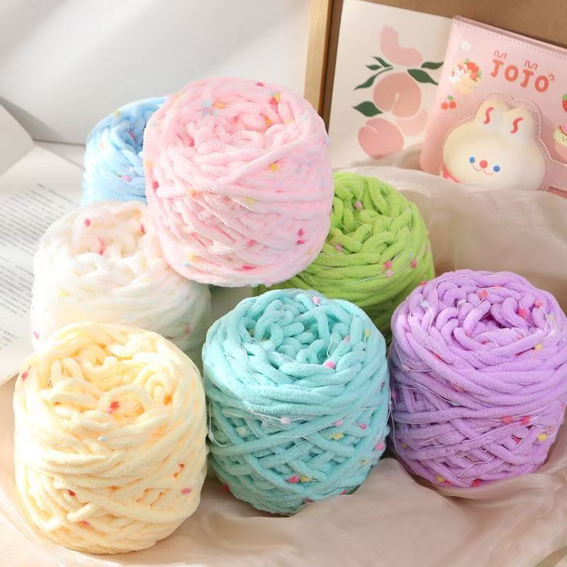 Ice Strip Yarn, Colorful Bean Hand-Mixed Yarn, Hat Yarn, Winter Hand-Knitted Scarf Yarn, Thick Yarn, Chenille Ping Pong Yarn