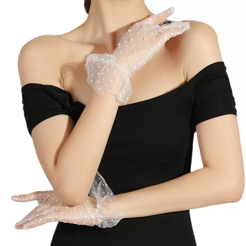 欧美夏季新品薄款透气性感蕾丝防晒手套新娘花边镂空网纱婚礼婚纱