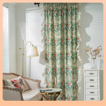 ✅ins绿色植物荷叶边窗帘成品批发卧室厨房小帘飘窗挂钩帘