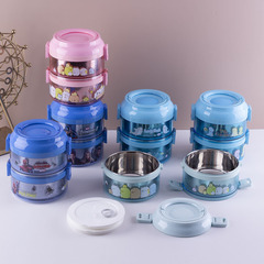 Cartoon stainless steel double-layer insulated lunch box with sealable and portable bento box, Amazon household multi-functional insulated bucket for women