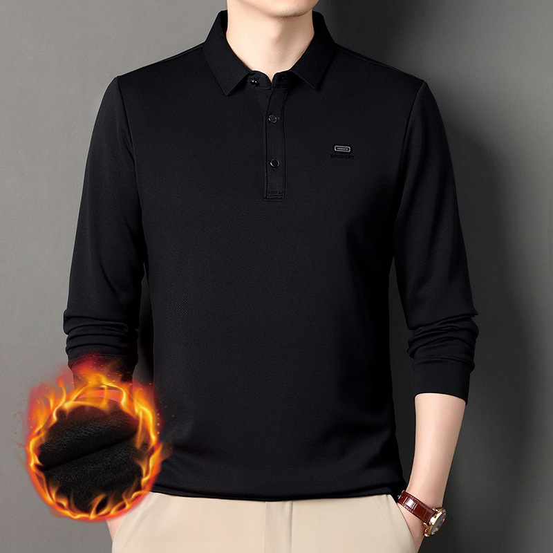 Forrado de vellón engrosada Camiseta de manga larga de los hombres jóvenes y de mediana edad de la solapa caliente camiseta superior nueva camisa de polo de los hombres ocasionales
