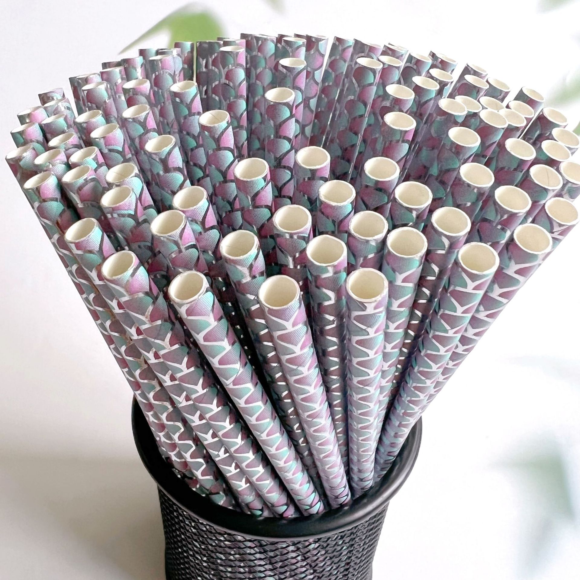 Nueva paja de papel desechable degradable protección del medio ambiente paja de papel Escala de pescado postre leche fiesta de té decoración paja