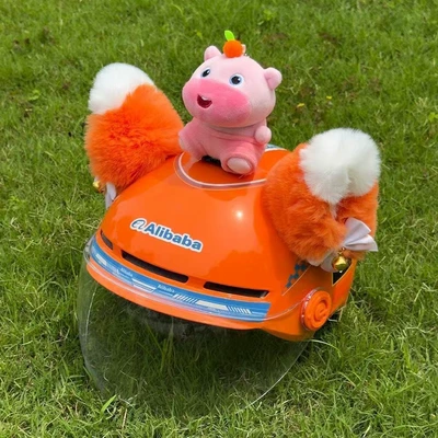 Motorcycle helmet decorative Dəbilqə (Kaska) aksesuarları - no-helmet-pink-capybara-lulu-orange-and-white-bell-ears