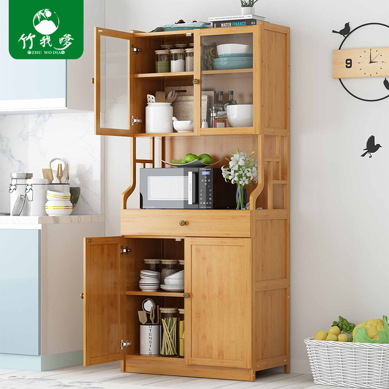 다층 저장 대나무 부엌 저장 랙 전자 레인지 랙 사이드 캐비닛 주방 캐비닛 바닥 가정용 찬장 사물함