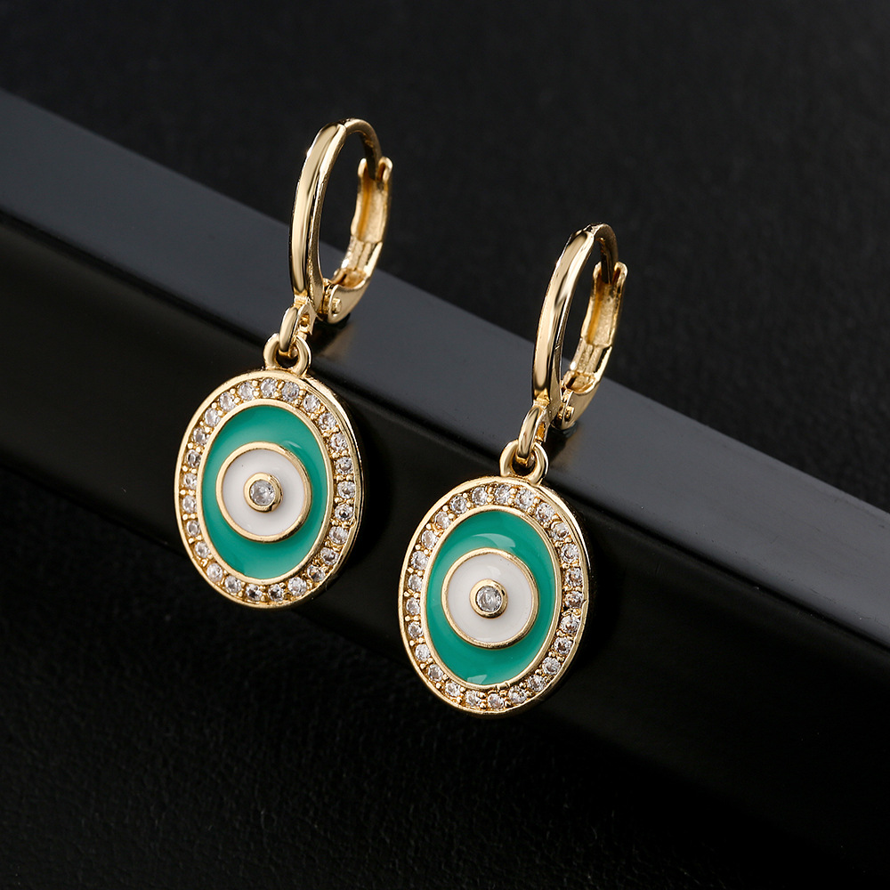 Fashion Copper 18k Gold Color Drop Oil Zircon Eye Geometric Earrings display picture 3