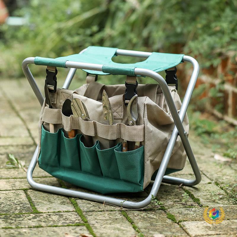 ✅ Multifunctional gardening tool storage bag, foldable stool, made of canvas material, for storing shovels, scissors, and other portable tools