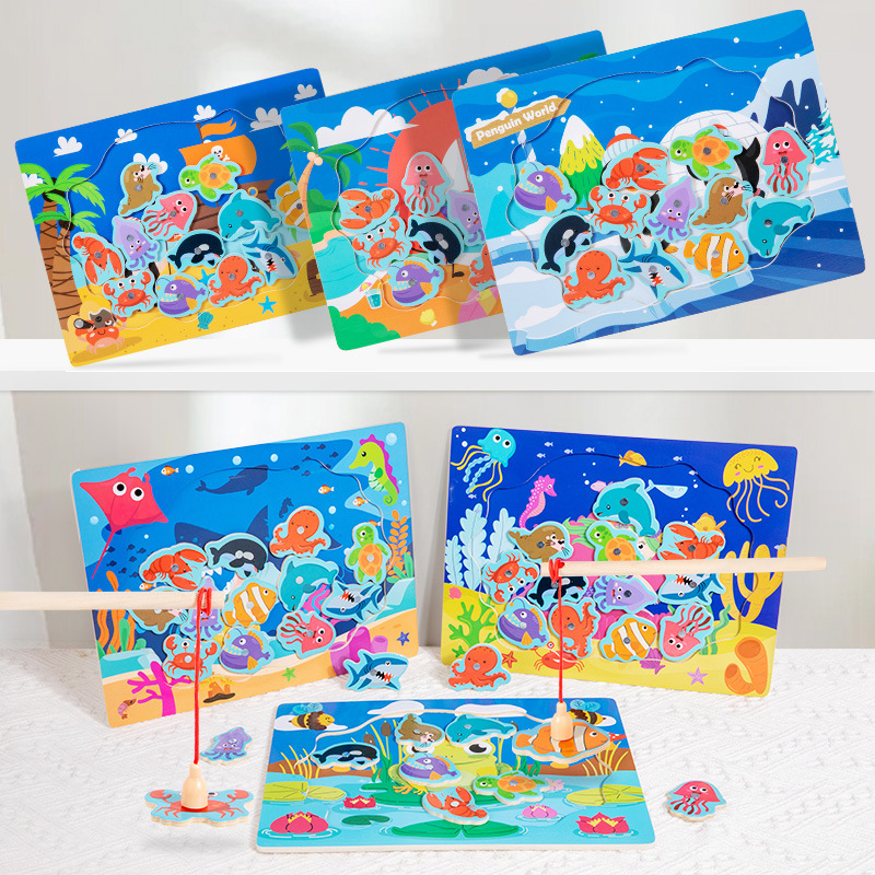 Juegos de pesca magnética divertidos juguetes multi-estilo tema marino para bebés puzzle educación temprana iluminación cognitiva