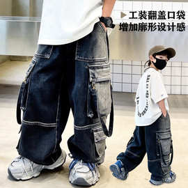 跨境男童春秋季工装裤2026韩版新款中大童宽松休闲大口袋裤子批发