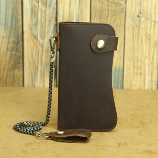 Cross-border Anti-magnetic rfid Mobile Phone Bag Crazy Horse Leather Men's Wallet Genuine Leather Large Capacity Key Chain Anti-theft Brush Clutch Bag