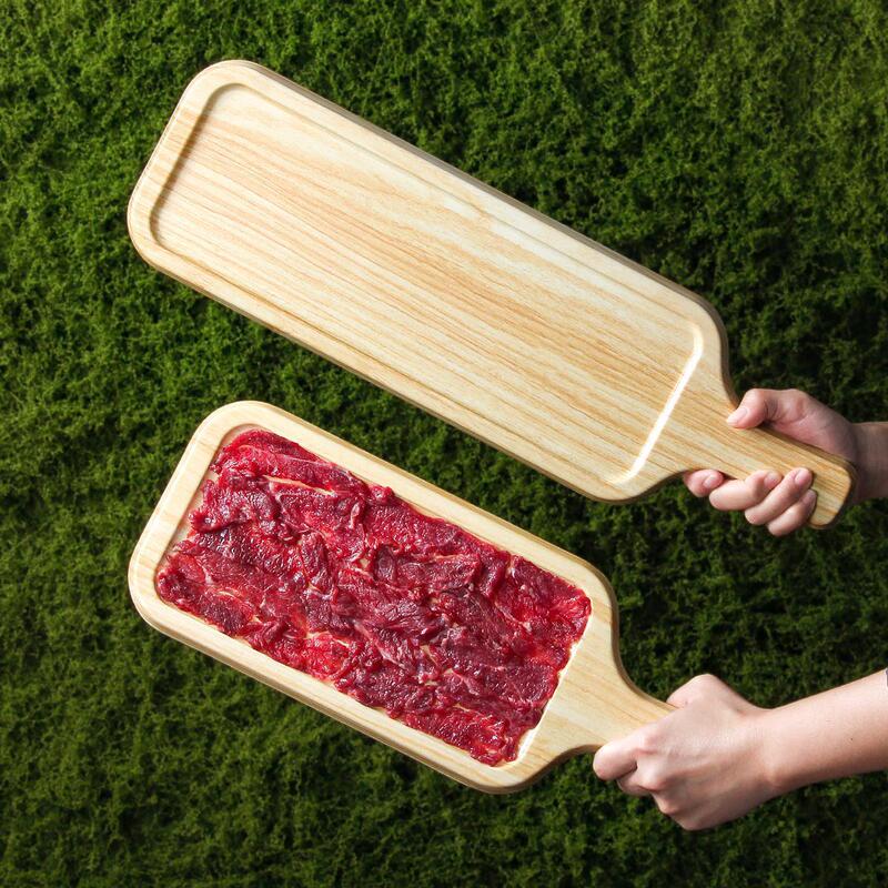 Melamine Plates with Oak Grain Handles for Commercial Use, Imitation Porcelain, Suitable for Hot Pot Restaurants, Beef Dishes, and Sushi Presentation Melamine Plates with Oak Grain Handles for Commercial Use, Imitation Porcelain, Suitable for Hot Pot Restaurants, Beef Dishes, and Sushi Presentation