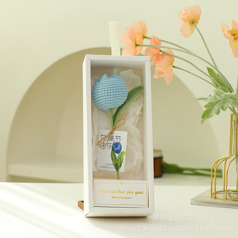高級ギフトボックス入り毛糸の花完成品、ひまわり、バラ、チューリップ、手編みの花、造花、越境販売|undefined