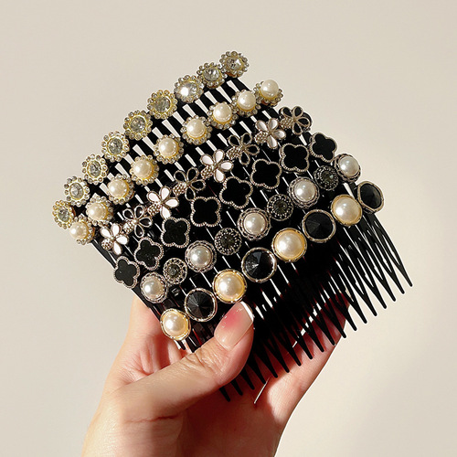 Cross-border European and American rhinestone hair comb broken hair management artifact pearl insert comb back of the head flow comb hairpin hairpin hair accessories for women