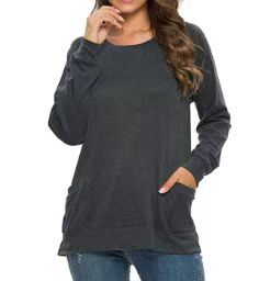 Sudadera Holgada de Cuello Redondo para Mujer de Poliéster con Bolsillo Manga Larga para Uso Diario