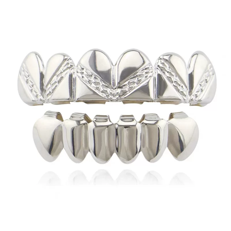 Decorative Teeth Grills, Silver-Plated Hip Hop Braces, Universal Upper & Lower Fit