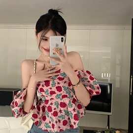 纯欲风性感辣妹短款衬衫女夏季修身显瘦一字肩抹胸上衣潮外贸批发
