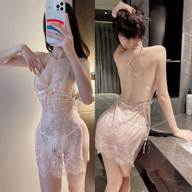 Large Size Sexy Nightdress Sexy Lace Temptation Backless Fat Girl Flirting Strap Pajamas Passion Set 1007