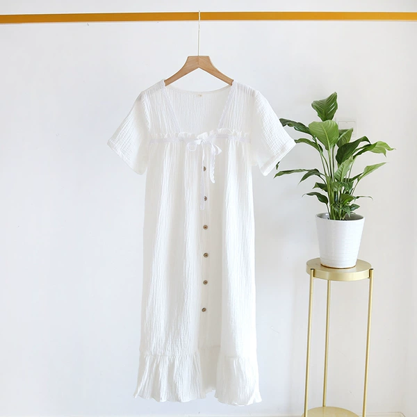 Lace solid color short-sleeved skirt-white