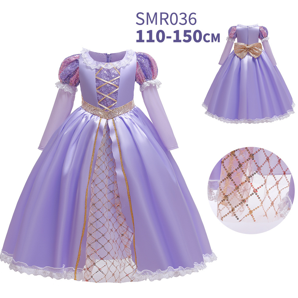Vestido de princesa Frozen, vestido largo de malla bordada con mangas abullonadas, disfraz de actuación para niñas, vestido de gala para niñas, venta al por mayor