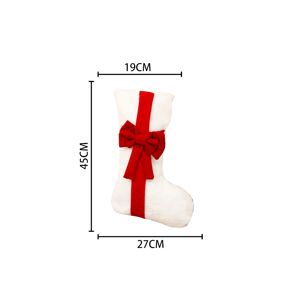 Chaussette de Noël en peluche avec nœud – Décoration à suspendre à la cheminée et au mur, sac cadeau, décoration chaleureuse pour les fêtes_voghion.com