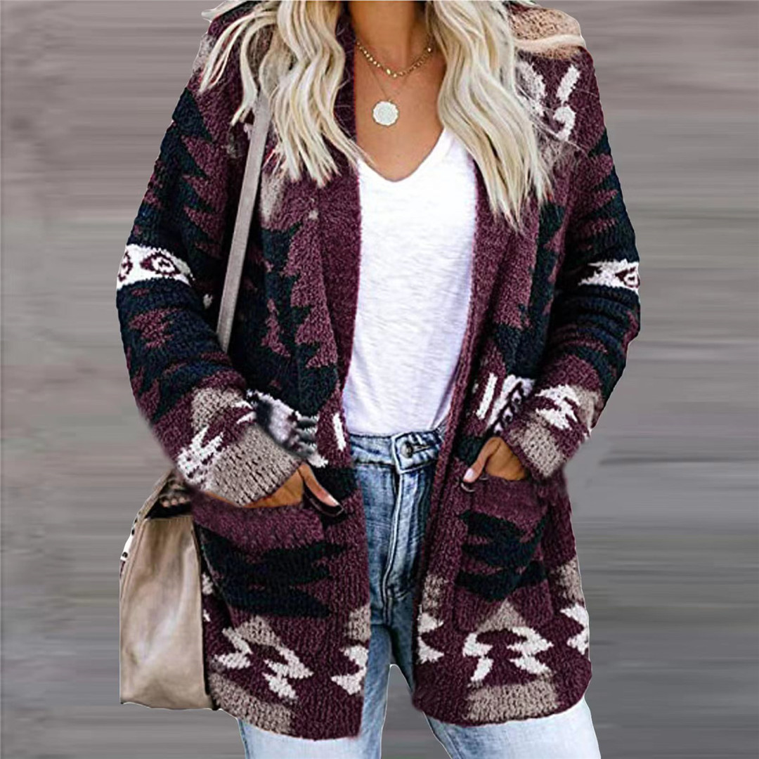Daily Occasion V Neck Neckline Loose Fit Type Color Block Pattern Wholesale Women'S Casual Color Block Long Sleeve Printing Sweaters & Cardigans