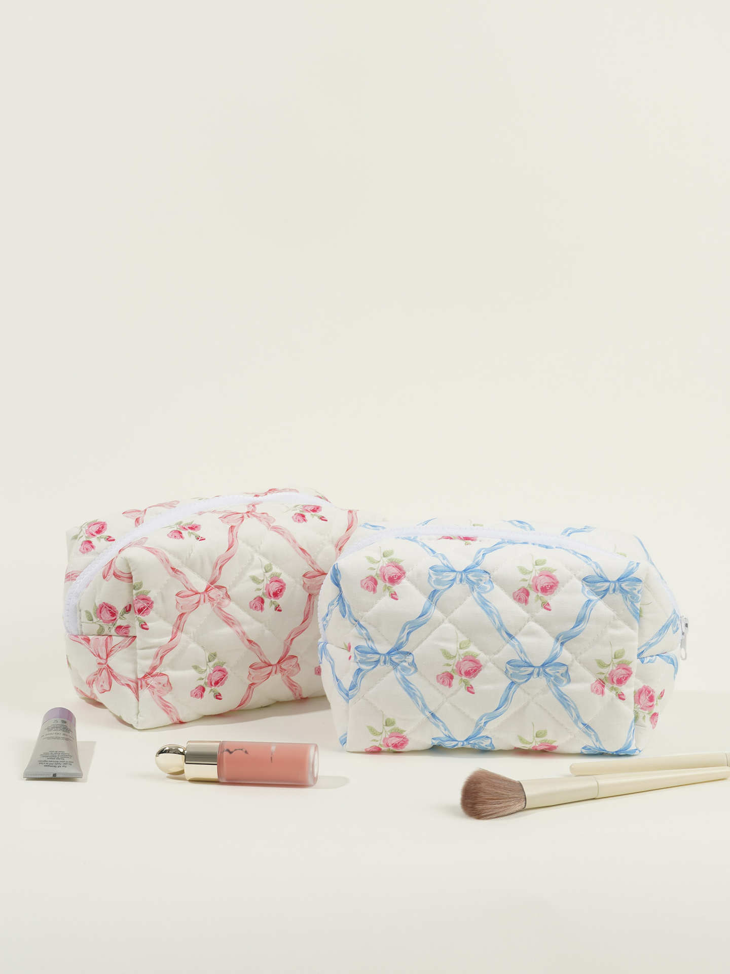 capacious cosmetic bag with bow