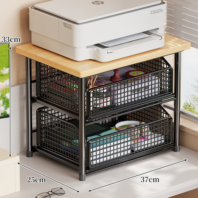 Estante Organizador para Impresora de Hierro y Madera con Cajón para Oficina image 10
