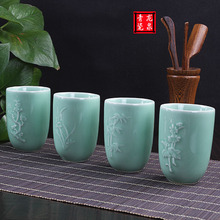 龙泉青瓷弟窑水杯梅兰竹菊礼品礼盒套装茶杯手绘蚊香杯小茶杯茶具