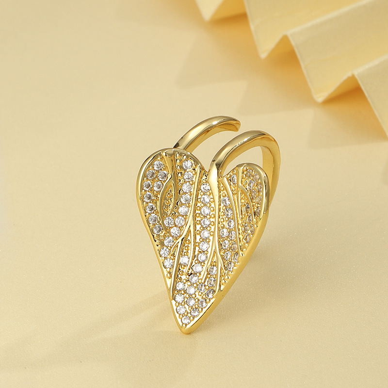 Simple Style Leaves Copper Inlay Zircon Rings 1 Piece