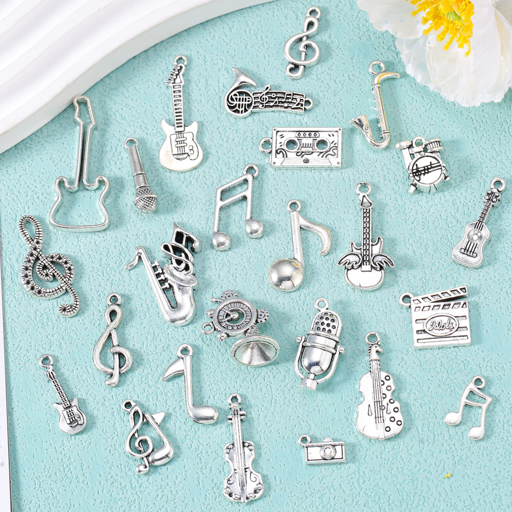 Metal accessory with accessories, musical instruments, pendant, guitar, violin, microphone, necklace and bracelet, DIY 3