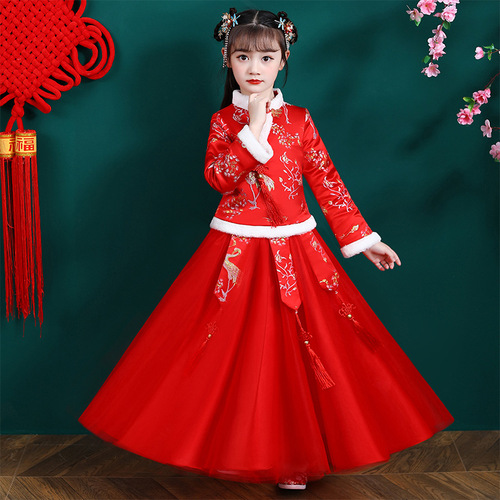 Children girls pink red chinese Hanfu fairy dresses autumn and winter chinese ancient traditional folk Costume Chinese style Tang suit princess dresses for girls 