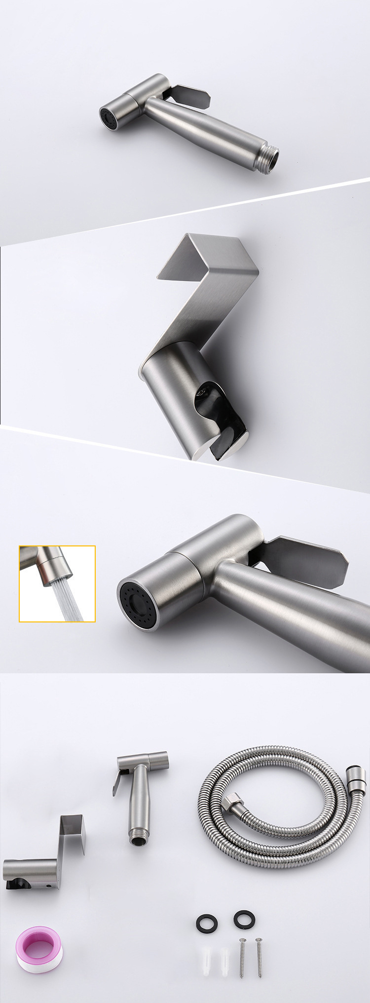 Cross-border 304 stainless steel toilet spray gun set, cleaning and flushing device, blister packaging, feminine bidet three-piece set undefined