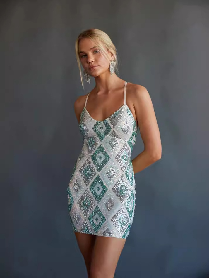 Nuevo cross-border de Europa y Estados Unidos de la fiesta de sequillas sexy vestido mini vestido (4 colores)