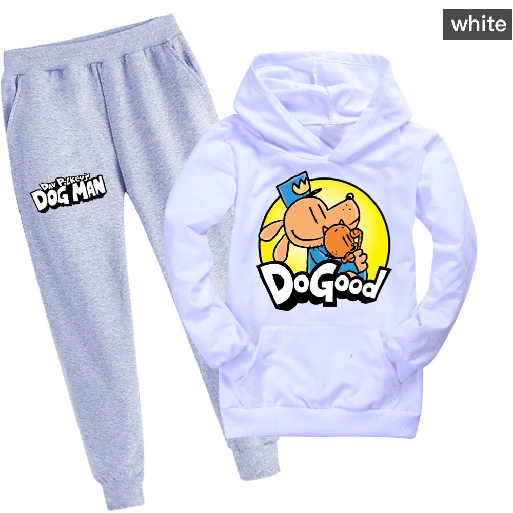 Hund Mann 2023 Frühling Herbst Neue Mittlere größe kinder Cartoon Jungen und Mädchen Mit Kapuze Pullover Set_voghion.com