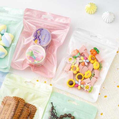 Macaron color ziplock bag plastic bag thickened transparent color bone bag storage sealed pocket makeup brush packaging bag
