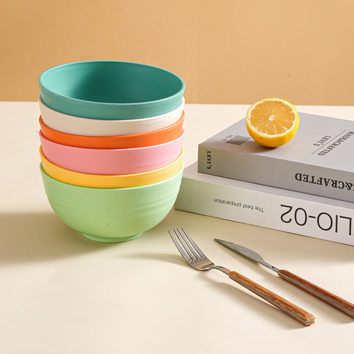 Small Wheat Straw Meal Bowl Simple Household Noodle Bowl Large Size Children's Durable Dropping Proof Bowl Set
