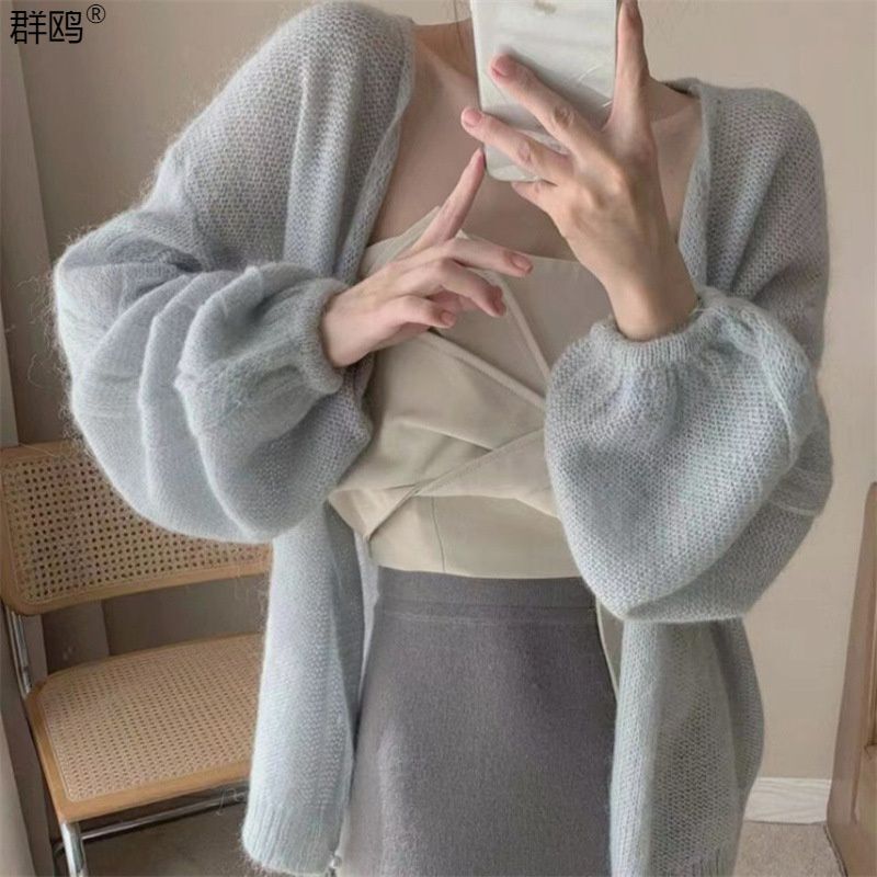 2025 Early Autumn Sun Protection New Lazy Style Mohair Knitted Cardigan Women's Soft Waxy Thin Sweater Tops Top
