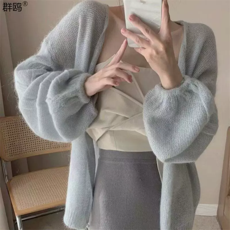 2025早秋防晒新款慵懒风马海毛针织开衫女装软糯薄款毛衣外套上衣