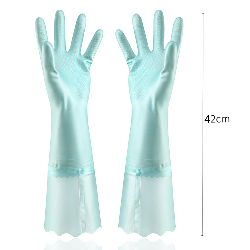 Engrosado flocado guantes de cocina para el hogar lavado de vajilla de limpieza de lavandería trabajo doméstico guantes de goma a prueba de agua forrado de lana al por mayor