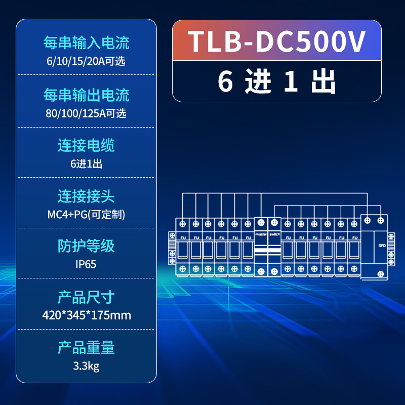 Tulab bus fotovoltaico al aire libre DC500V DC anti-corrente inversa cuatro entradas y una salida distribución de energía solar